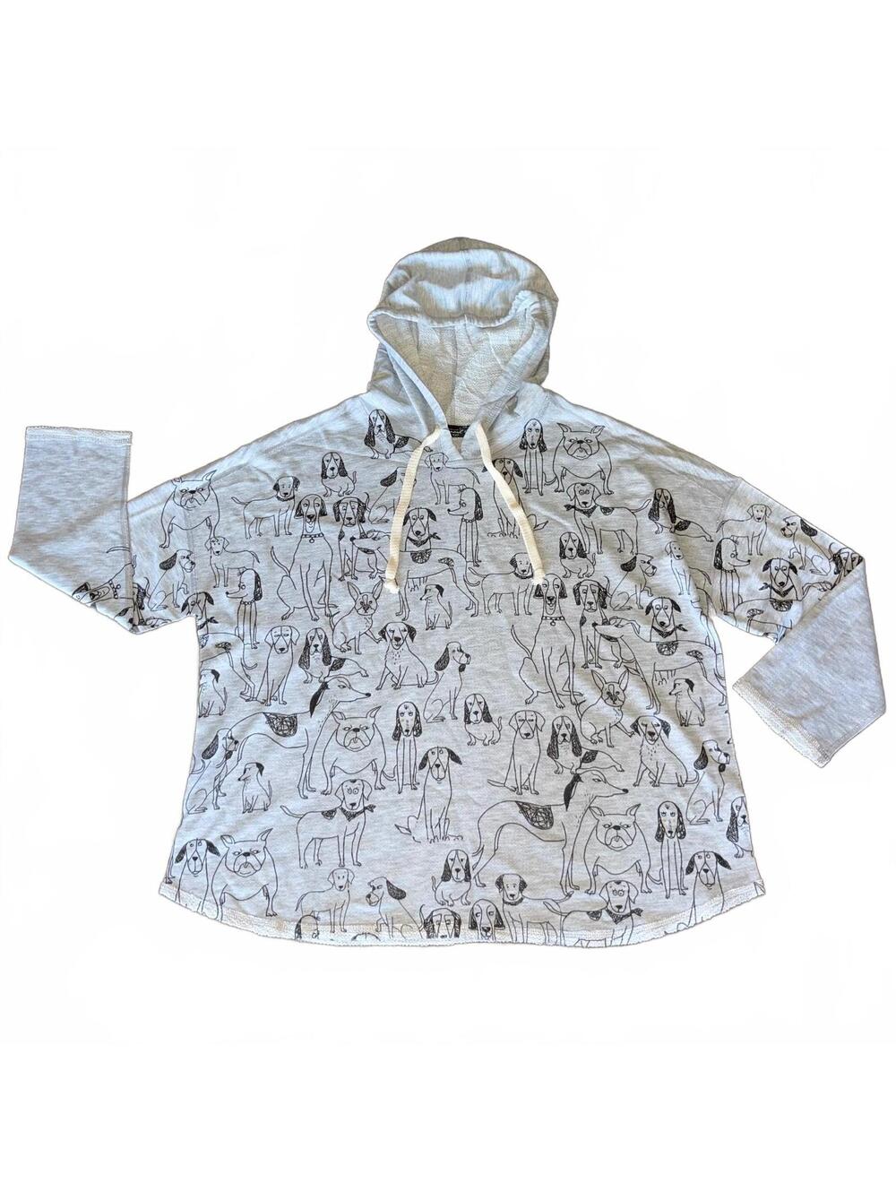 Inoah Dog Hoodie XL Gray Pullover Top Puppies Relaxed Fit Lagenlook